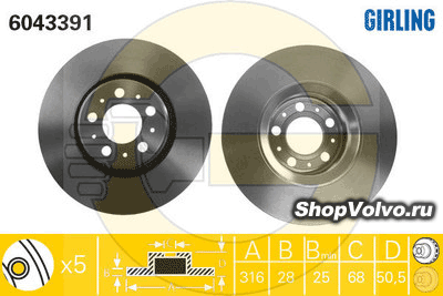 Тормозной диск передний 16'' \\ VOLVO XC90 \\ 316мм \\ GIRLING 6043391