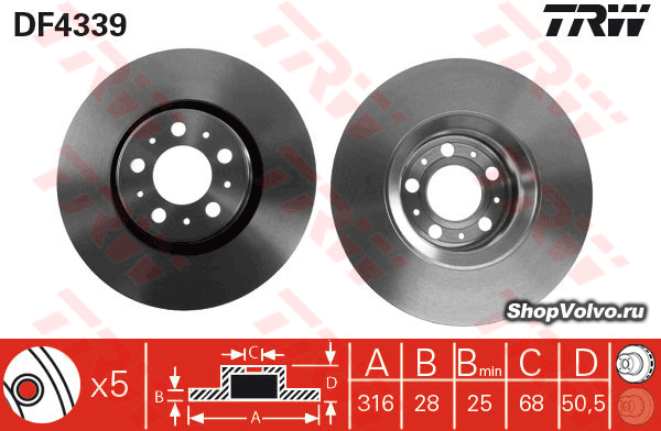 Тормозной диск передний 16'' \\ VOLVO XC90 \\ 316мм \\ TRW DF4339