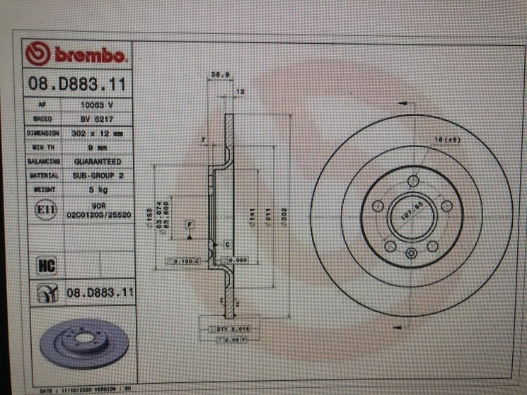 Тормозной диск задний Volvo XC40/EX40 \\ BREMBO 08.D883.11