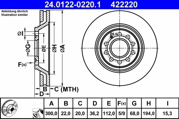 Диск тормозной задний Volvo XC60 II, S60 III, V60CC \\ 16 дюймов \\ ATE 24.0112-0220.1