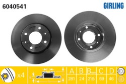 Тормозной диск передний VOLVO S40 I, V40 1998-2003 \\ 281мм \\ GIRLING