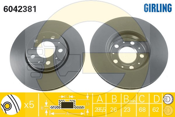 Тормозной диск передний 15'' \\ VOLVO S60, S80, XC70 \\ 286мм \\ GIRLING