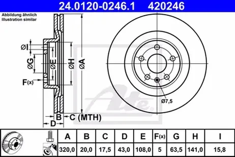 Диск тормозной задний Вольво XC90 II \\ 17" дюймов 320 мм \\ ATE 24.0120-0246.1