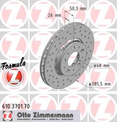 Тормозной диск передний с перфорацией Coat Z \\ VOLVO S60,V70,S80, 15дюйм, 00-> \\ спортивные облегченые 285,5*26 \\ ZIMMERMANN