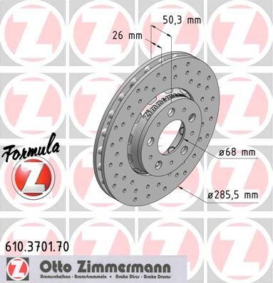 Тормозной диск передний с перфорацией Coat Z \\ VOLVO S60,V70,S80, 15дюйм, 00-> \\ спортивные облегченые 285,5*26 \\ ZIMMERMANN