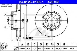 Тормозной диск передний VOLVO 740,960 \\ 280мм ABS \\ ATE 24.0126-0105.1