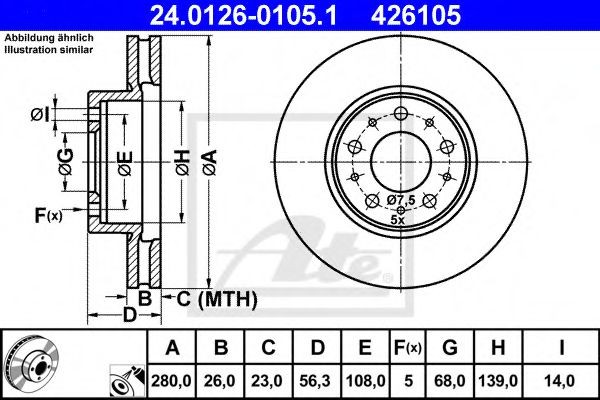 Тормозной диск передний VOLVO 740,960 \\ 280мм ABS \\ ATE 24.0126-0105.1