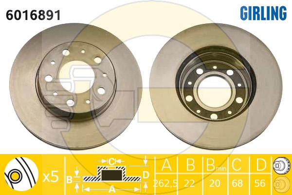 Тормозной диск передний VOLVO 740,760 14'' 88- \\ 262мм без ступ \\ GIRLING
